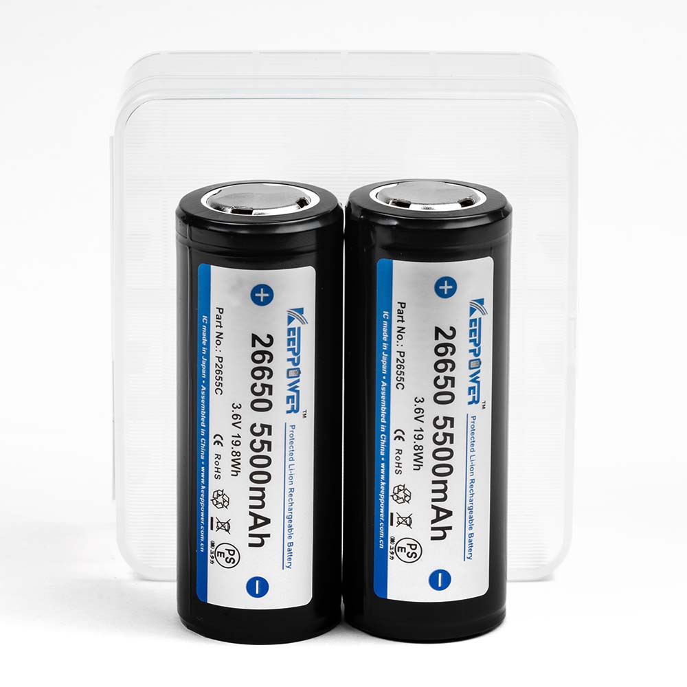 KEEPPOWER 26650 リチウムイオン電池 5500mAh 2本 PSEマーク/保護回路付き